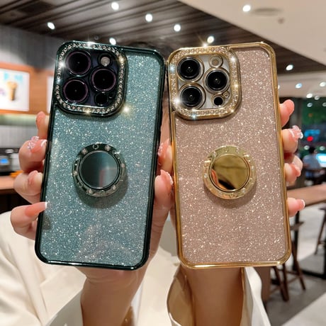 ジュエリー リング付きアイフォン14プロカバー ラメ入りシール付 iphone13pro/12/11proケース キラキラ オシャレ 実用 ガールズに超人気 [M2577]