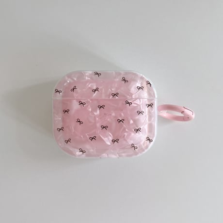 ピンクシェル風 Airpods Pro3ケース リボン柄 Airpods 4/3カバーケース AirpodsPro2/1  光沢感 高品質 [M6232]