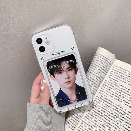 instagram風カード入れ付 iphone12/11promaxケース クリア iphonexr/SE2カバー 可愛い  カード／写真／メモを入れる M880