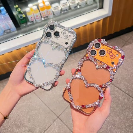 ダブルダイヤデコハート iPhone17Pro/17ケース ジュエリーライン iPhone16Pro/15Pro/14ケース 贅沢 存在感抜群 ハンドメイド 人気品[M6114]