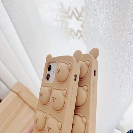プッシュポップ クマの顔  iphone11/12ケース  ストレス解消 iphoneSE2/XS/8カバー   同系小物付  面白いおもちゃ  M608