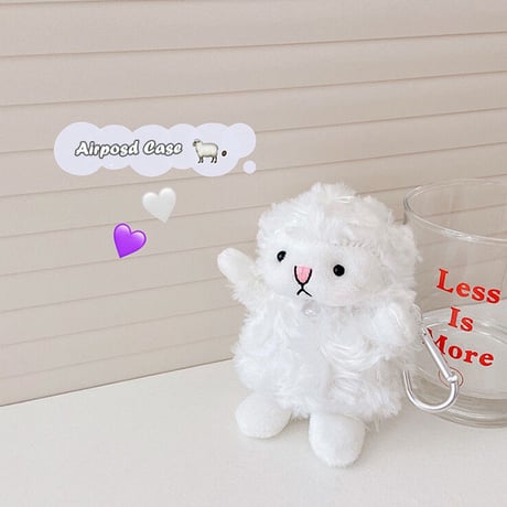 ふわふわ羊 airpodsカバー  もこもこホワイトエアポッツプロケース  可愛すぎ フック付き  暖かい 秋冬に人気 M901
