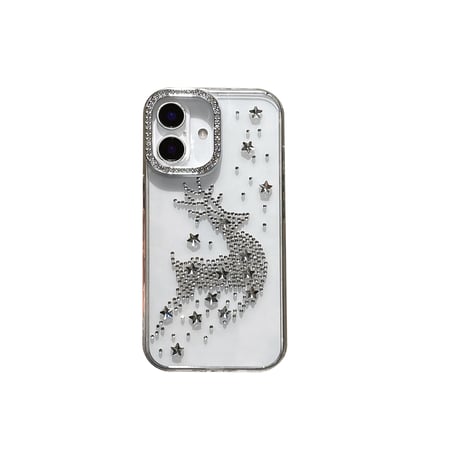 ダイヤ鹿 iPhone16/16Proケース 透明 iPhone15plus/14pro/13カバー おしゃれ ハンドメイド 可愛い[M5434]