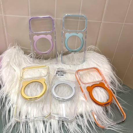 熊耳付リングスタンド iPhone17/17Proケース MagSafe対応 透明 iPhone16Pro/15/14ProMaxケース シンプル風 高品質[M6248]