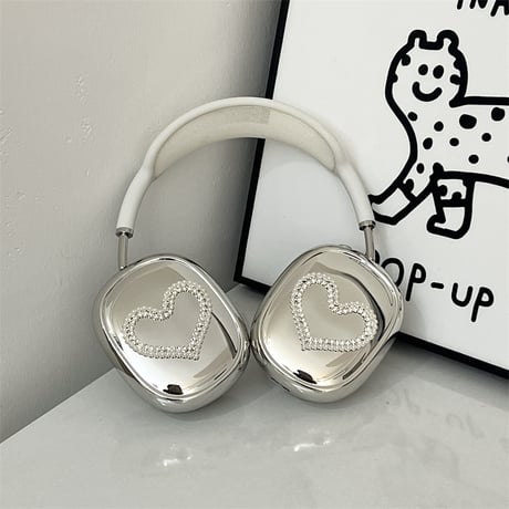 ジュエリー/パールハート AirPodsMaxケース 艶感メッキ エアーポッズ マックス専用カバー 丈夫 大人可愛い 今流行り[M5151]