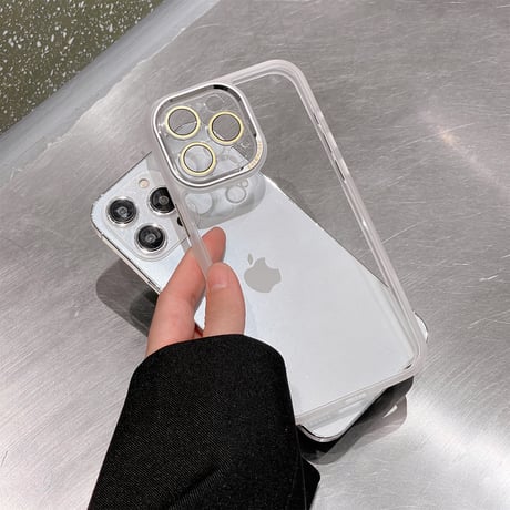 黄ばまない iPhone15/16proケース ガラスレンズフィルム付き iPhone14Pro/13proケース  シンプル高級感 金属ボタン [M3775]