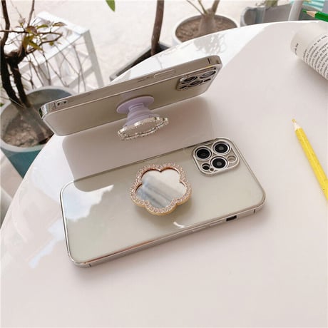 ミラーポップソケット付 iphone12/11ケース  スタンド 透明iphoneXS/SE2カバー  軽量持ちやすい ツヤ感ありファッションM418
