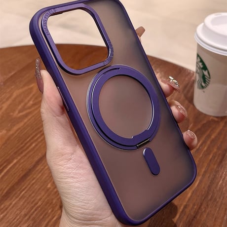 360度回転スタンド iPhone15Pro/15ProMaxケース Magsafe対応 マット iPhone14/13/12proカバー  耐衝撃耐久性 半透明[M3755]