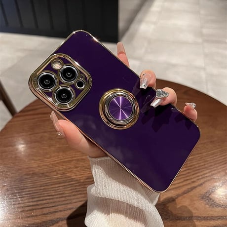 リング付 iPhone15/15plus/15proケース メッキ スタンド機能 iPhone14/13/12proカバー 光沢感 耐久性[M3558]