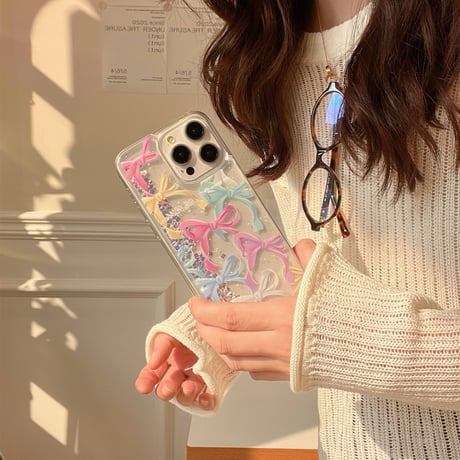 動くダイヤ iPhone15/15proケース リボン柄 iPhone14/13pro/12クリアケース かわいい女子力アップ[M4506]