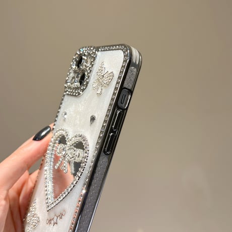 リボンミラー iPhone16pro/16ケース 蝶々 ストーン iPhone15pro/14/13promaxカバー 可愛い 大人ガーリーに人気[M5495]