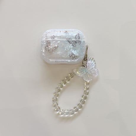 チョウ柄 Airpods4ケース シェル調 AirpodsPro2ケース airpods3/2ケース ストラップ付 ギフトにおすすめ[M5496]