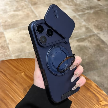 スライド式カメラ保護カバー付 iPhone17Pro/17promaxケース MagSafe対応 iPhone17/16Proカバー 360度回転可スタンドリング カッコイイ[M5798]