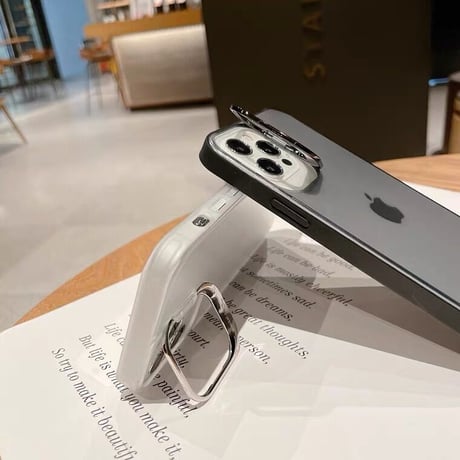 スマホスタンド付 アイフォン13mini/13promaxカバー  高品質 指紋汚れが付きにくい  iphone12/11ケース   クリア 耐衝撃  M1029