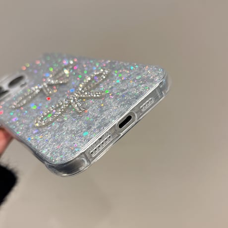キラキラリボン iPhone16/16proケース グリッター iPhone15Pro/14/13proカバー 可愛い 女子力アップ [M5011]