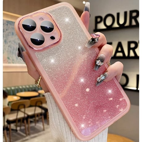 iPhone15/15proカバー キラキラ iPhoneSE第3世代/14proケース ラメ入りシート付 レンズ保護 オシャレ[M3508]