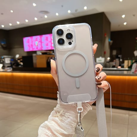 ショルダーストラップ付 iPhone16pro/16promaxケース Magsafe対応 グラデーションカラー iPhone15Pro/14/13カバー クリア [M4947]