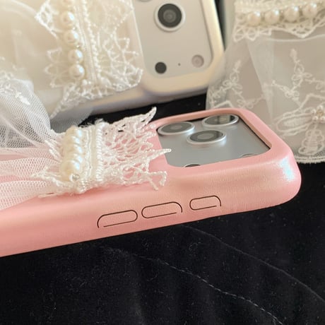 ウェディングドレス iPhone17Pro/17ケース パール レザー製 iPhone16Pro/15/14/13proカバー 可愛い 存在感抜群 オシャレ[M5875]