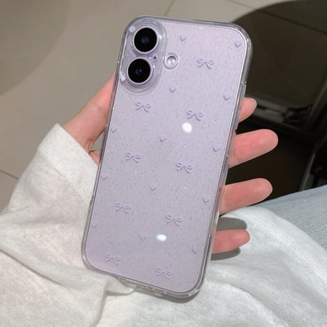 キラキラリボン柄 iphone17/17proケース  ラメ入り アイフォン17promax/Air/16/15カバー  ガールズに人気 ソフトケース[M5782]