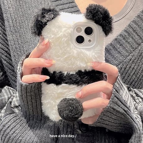 フワフワPanda iphone15/15proケース 可愛すぎ iphone14/13/12/11カバー 秋冬におすすめ 柔らかい ギフトにおすすめ[M3626]
