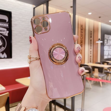 パンカーリング付 iphone13/12proケース ツヤ感ある金色枠 iphoneXS/SE2カバー  耐久性耐衝撃頑丈なソフトケース 落下防止 スタンド機能付きM320
