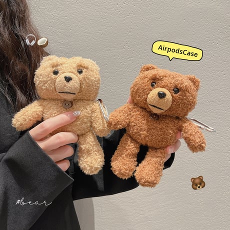 クマぬいぐるみ AirPodsPro2ケース フワフワ かわいい airpods3/2ケース フック付き 手さわりいい  ギフトにおすすめ[M3405]