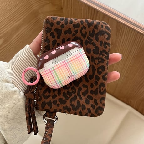 ハート柄/チェック柄 Airpods 4ケース ガーリーファッション Airpods3/2カバー Airpodspro2/pro リング/リボンキーチェーン かわいい[M4838]