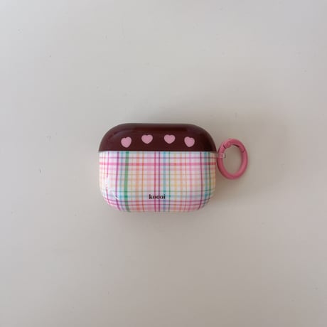 ハート柄/チェック柄 Airpods 4ケース ガーリーファッション Airpods3/2カバー Airpodspro2/pro リング/リボンキーチェーン かわいい[M4838]
