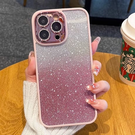 iPhone15/15proケース キラキラ インナー シート付 レンズ保護フィルム オシャレ 黄ばまないiPhone14/13/12カバー [M3526]