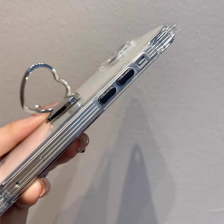 ハート鏡リング付 iPhone16pro/16ケース 高級感ショルダーチェーン クリアiPhone15promax/14/13カバー 多機能 スタンド付 黄ばまない[M5041]