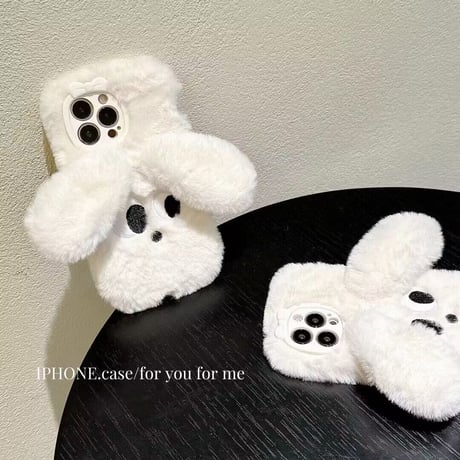 白色犬さん iphone14pro/14plusケース  モフモフ キュート iphone13/12pro/11カバー 可愛い  手さわりいい  ギフトにおすすめ [M2598]