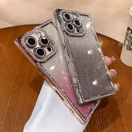 スクエア ダイヤ iPhone16/16Proケース キラキララメ iPhone15pro/14/13Proカバー 四角 シック おしゃれ[M5005]