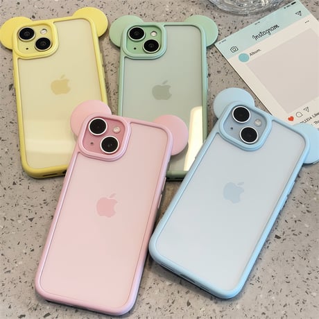 可愛い耳付 iPhone17/16Proケース パステルカラー iPhone15plus/14pro/13カバー 淡色透明ケース 黄ばまない GIFT [M5538]