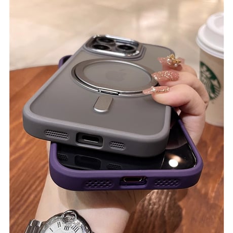 360度回転スタンド iPhone15Pro/15ProMaxケース Magsafe対応 マット iPhone14/13/12proカバー  耐衝撃耐久性 半透明[M3755]