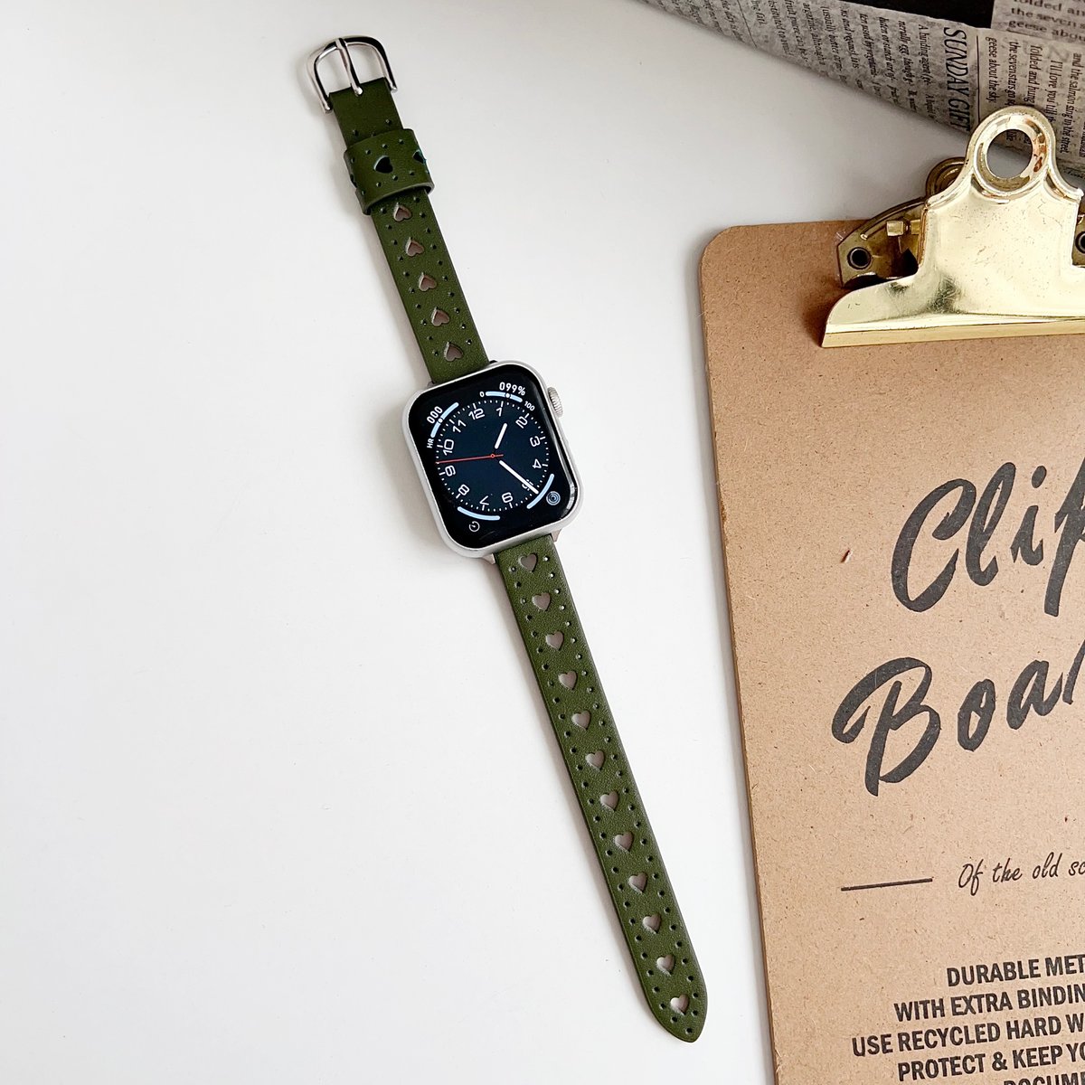 本革 Apple watchベルト 透かし彫り ハート アップルウォッチバンド 