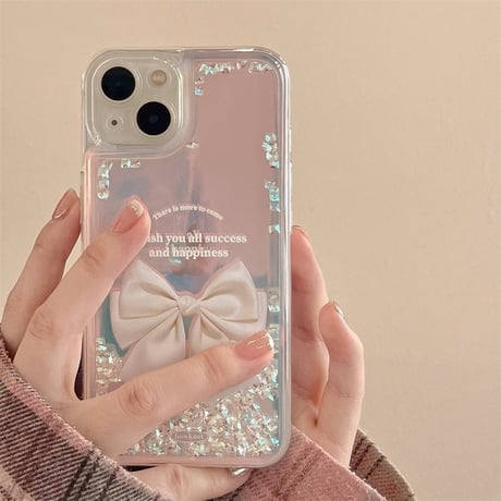 動くダイヤ iPhone15/15proケース リボン柄 iPhone14/13pro/12ケース 女子力アップ 可愛い 人気[M4126]