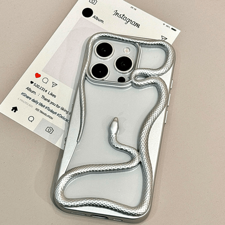 ヘビ 透かし彫り iPhone16Pro/15ProMaxケース カッコイイ iPhone14/13Proクリアカバー 放熱 丈夫 男女兼用[M4927]