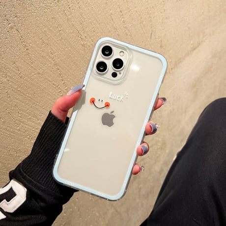Luck/Happy  iphone13mini/12proケース  カップルお揃い アイフォンSE3/11proカバー ペアコーデ シンプル 透明系カバー[M1900]