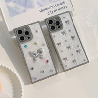 スクエア iPhone16pro/16ケース リボン/蝶 iphone15/14pro/13proカバー ジュエリー 女子力アップ 高級感[M5259]