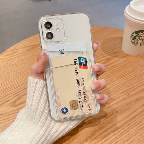 カード入れ2個 iphone15/14promaxケース  クリア iphone13/12/11カバー   シンプルコーデ 可愛い 交通カード/クレジットカードなど収納[M2193]