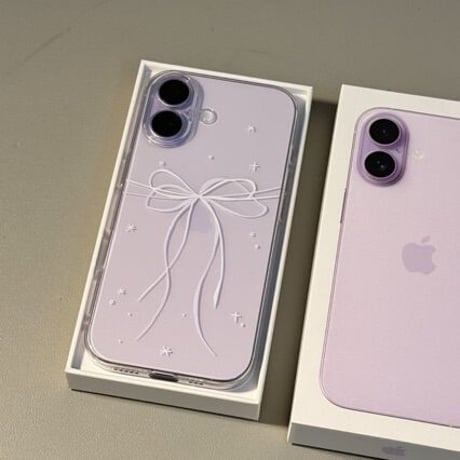 甘めリボン柄 iPhone17/17Proケース ラベンダー/ミストブルー/セージ/オレンジに合う iPhone16/15Pro/14カバー クリアケース [M6639]