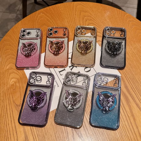 鏡付蝶スタンド iPhone17Pro/17ケース メタリックカラー iPhone16/15ProMax/14ケース ラグジュアリー感 キラキラライン 大人気 レンズ保護[M6240]