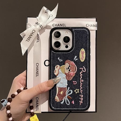 刺繡犬ちゃん iPhone16pro/16ケース デニム素材 iPhone15Pro/14/13proケース 秋冬ファッション 耐久性[M4732]