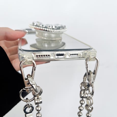 チェーン付 鏡iPhone15/15pro/15plusケース ダイヤグリップ付 iPhone14/13pro/12カバー 女子力アップ おしゃれ[M4542]