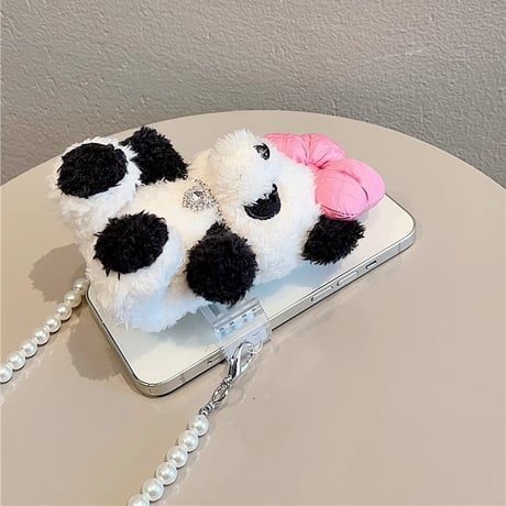 Pandaパンダ ショルダーストラップ 真珠 落下防止  オシャレ 女子力アップ かわいい ギフトにおすすめ 全機種対応 [M3707]