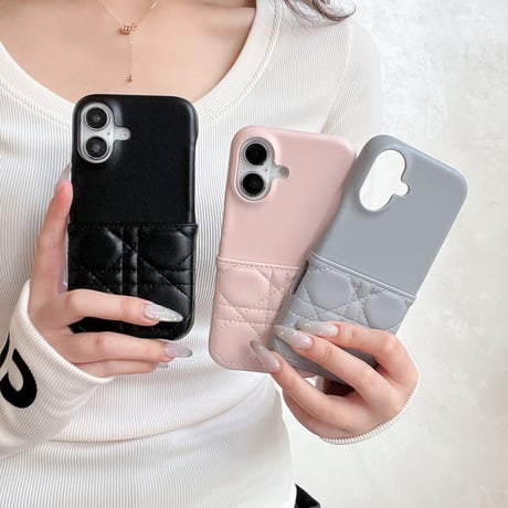 カード収納 iPhone16pro/16promaaxケース キルティング レザー iPhone15pro/14/13promaxカバー 耐久性ある エレガント [M5032]