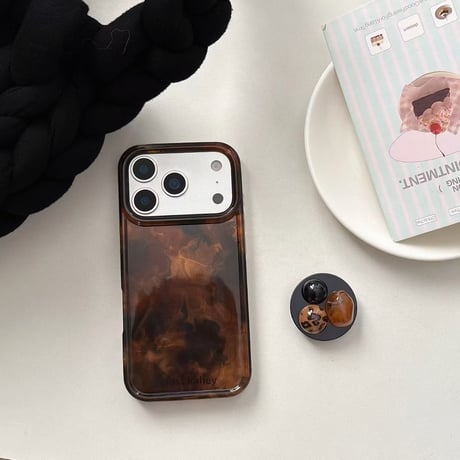 琥珀色 iPhone17pro/17ケース 宝石デコグリップ iPhone17promax/16Pro/15カバー お洒落 秋冬ファッション[M5808]