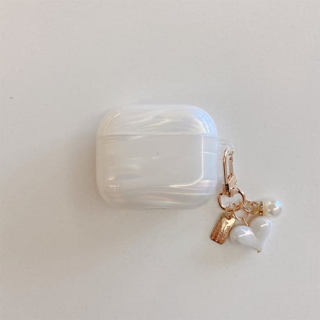 シェル柄 Airpods第4世代ケース 虹色の雲 パールハートキーホルダー AirpodsPro3/Pro2ケース airpodsproカバー 上品 高級感 可愛い[M5111]