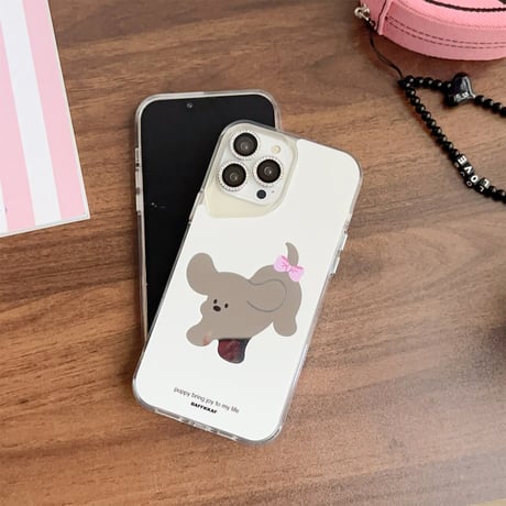 可愛い鏡付 iPhone15pro/15promaxケース 猫/犬 iphone14/13/12proカバー  可愛い ギフトに最適[M4332]