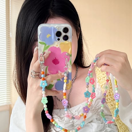 花ロングチェーン iphone14/13proケース  おしゃれ可愛い アイフォン12pro/11ケース  便利 ガールズに人気 ギフトにおすすめ[M3224]
